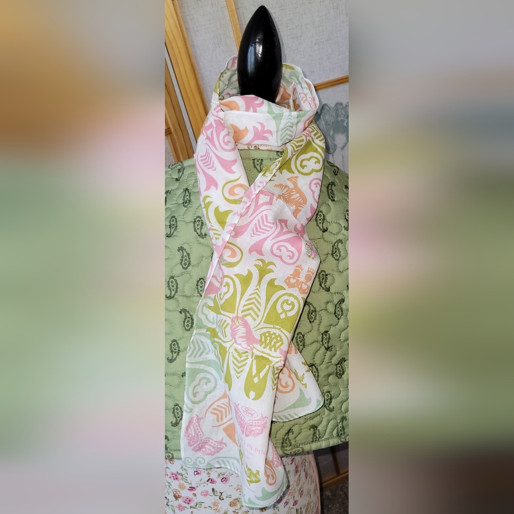 Lightweight Pink & Green Patterned Scarf